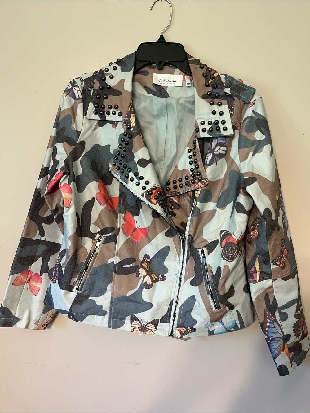 Labellum Hillary Scott Butterfly Camo Studded Moto Jacket - Multicolor